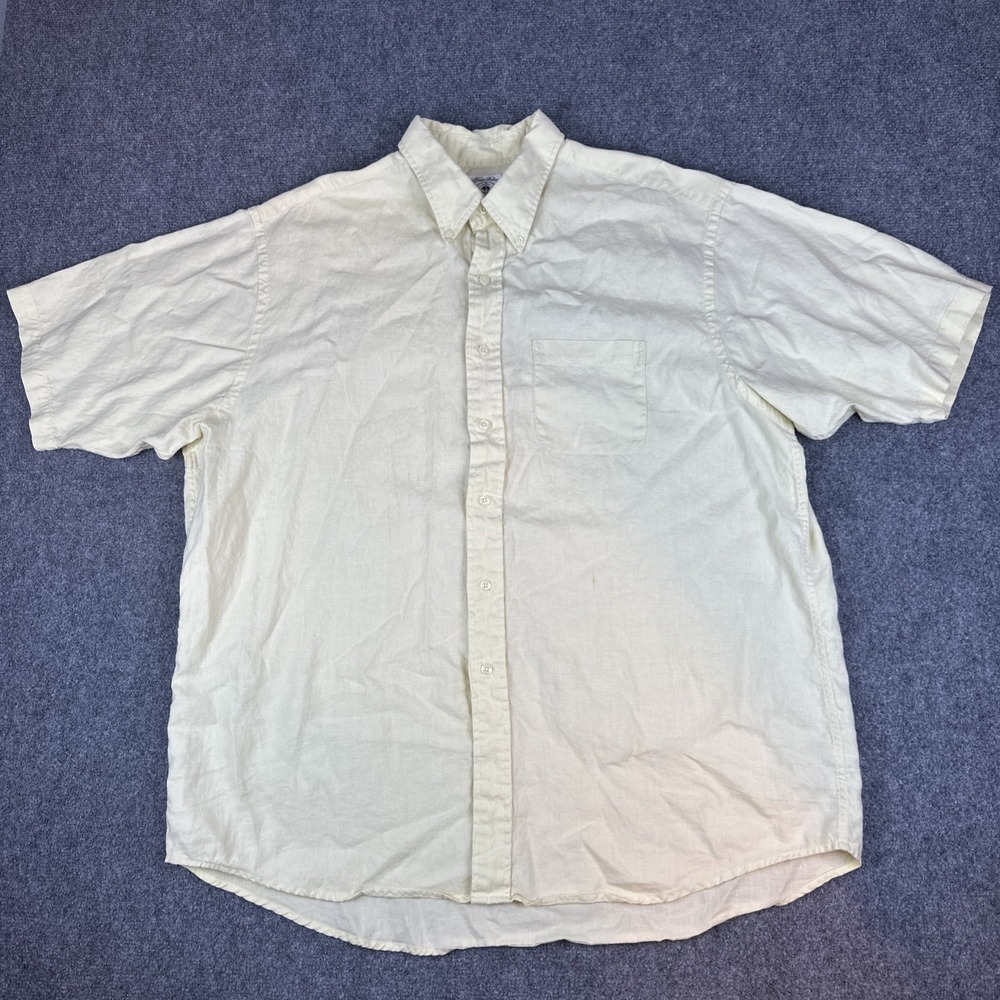Brooks Brothers 100% Linen Men's XL Beige Sport Shirt Short‎ Sleeve Button Down - Picture 2 of 8